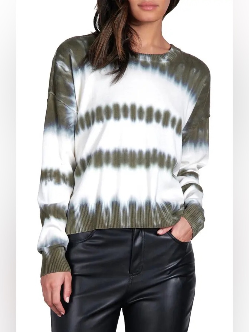 Sanctuary Olive & White Tie-Dye Pullover Sweater